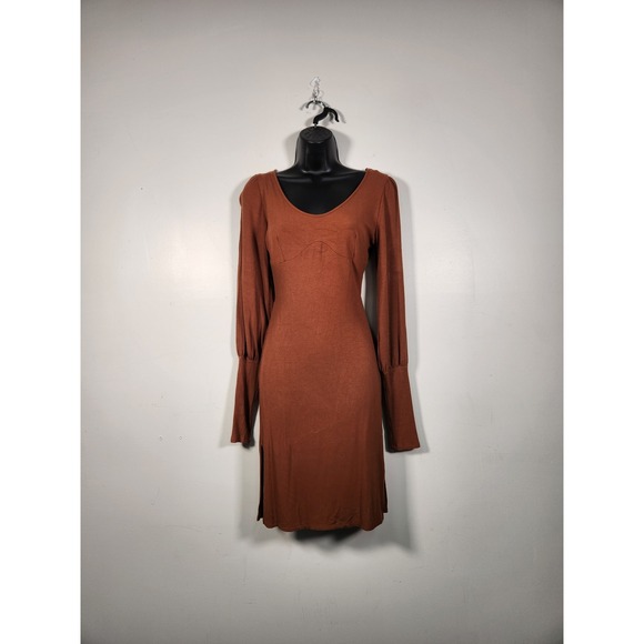 Firestar Dresses & Skirts - FIRESTAR Mini Dress Women L Brown Ribbed Knit Back Cutout Long Sleeve Party Club